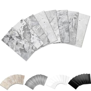 Imagem de Yipscazo Retire e cole backsplash 7,5 x 15,2 cm 3D PVC composto azulejo de parede em azulejo Backsplash para cozinha, banheiro, lavanderia, lareira (granito cinza, 100 peças)