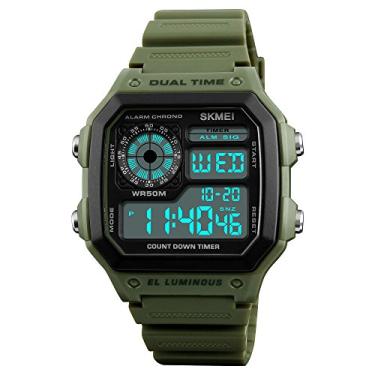 Imagem de Relógio Masculino 1299 Esportivo Digital Quadrado Multifuncional Original Luz Led (Verde-Militar)