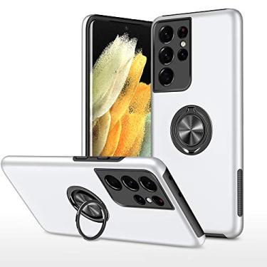 Imagem de SORAKA Capa para Samsung Galaxy S21 Ultra 5G com suporte de anel invisível e placa de metal para montagem magnética em carro Capa rígida para PC Capa Samsung Galaxy S21 Ultra 5G Capa