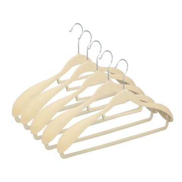 Imagem de Kit 5 Cabide de Veludo Adulto com Ombreira Fixa para Camisa Terno Blazer Vestido Saia (Bege)