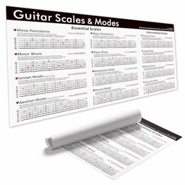 Imagem de Quadro de parede de escalas e modos de guitarra 45 x 91 cm – Referência completa de escala de guitarra com pentatônico, blues e modos – Melhorar solo, improvisação e teoria musical – Pôster de prática