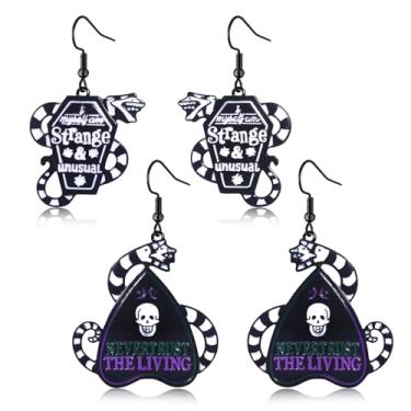Imagem de CENAPOG Conjunto de 2 pares de brincos de besouro, brincos de Halloween para mulheres, besouro, minhoca, brincos pendurados, joias góticas, acessórios para fãs de filmes de terror presentes, One Size