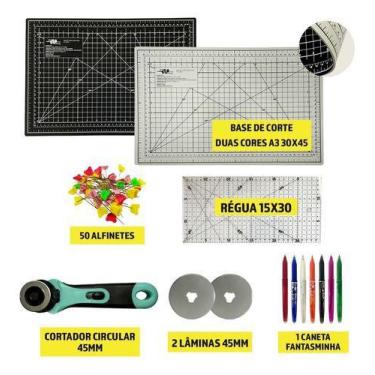 Imagem de Placa Corte 45x30 Preta Cinza Cortador 45 2 Laminas Régua 30 - Artmak,