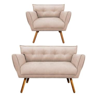 Imagem de Kit 1 Namoradeira e 1 Poltrona Anitta Suede Bege - Drossi