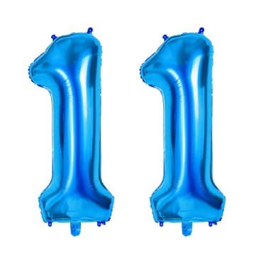 Imagem de Balões número 11 para decorações de festa de aniversário de 11 anos, 0-100 balões grandes nº 11 para meninas, meninos e filhas, balão de hélio azul escuro de 101 cm para decorações de aniversário de