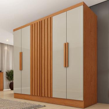 Imagem de Guarda-Roupa Casal Itaperuna 6 Portas 4 Gavetas Ripado Flex Cinamomo/Off White - Tcil Móveis