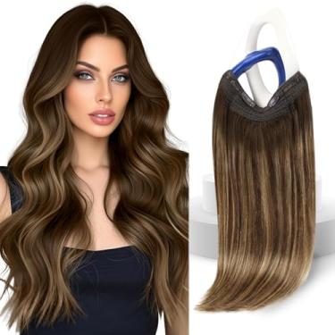 Imagem de Sunny Hair Extensões de cabelo humano real linha de peixe extensões de cabelo humano invisíveis marrom escuro a loiro caramelo com destaques marrom escuro #4/27/4 12 polegadas