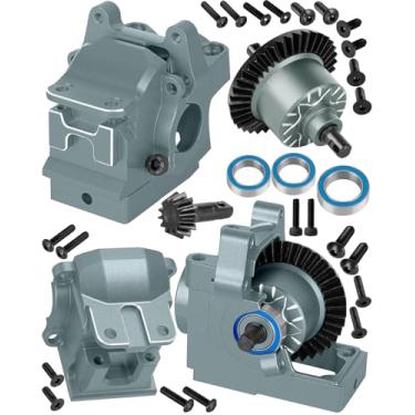 Imagem de RCHuiWow RC Transmission Case w/37T Diff Gear Upgrades Part for 1/10 Slash 4x4(VXL),Rustler 4x4(VXL),Stampede 4x4(VXL),Jato 4x4 (VXL),XO-1,Front Rear Metal Gearbox Case Differential Gear,Titanium