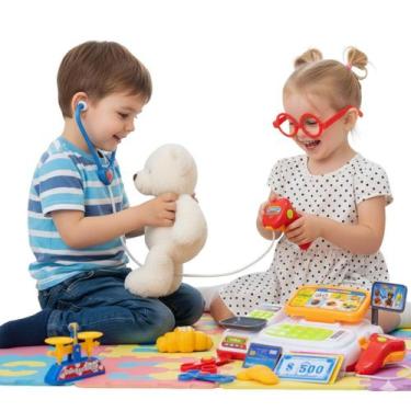 Imagem de Kit Caixa Registradora Supermercado + Kit Médico Infantil - Cim-toys