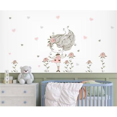 Imagem de Adesivo de Parede Infantil Menina Flores e Corações - Colakoala Adesiv