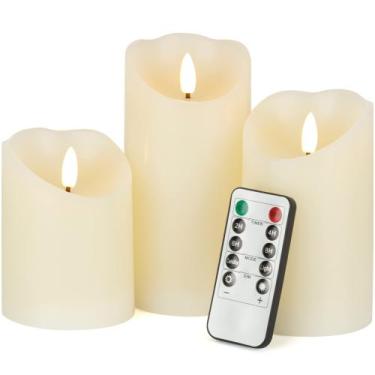 Imagem de Velas sem chama LUSHARBOR com cera real remota, conjunto de 3