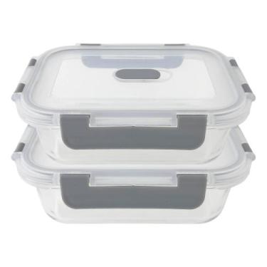Imagem de Kit 2 Pote de Vidro Marmita Fit Dieta Tampa Hermética 640mL - Sular