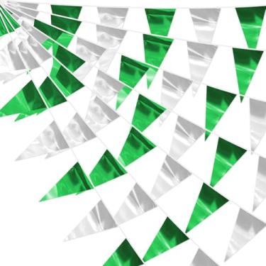 Imagem de Faixa de flâmula triangular, prata, verde, brilhante, triângulo, bandeira metálica, guirlanda de tecido para Natal, formatura, casamento, noivado, aniversário, despedida de solteira, chá de panela
