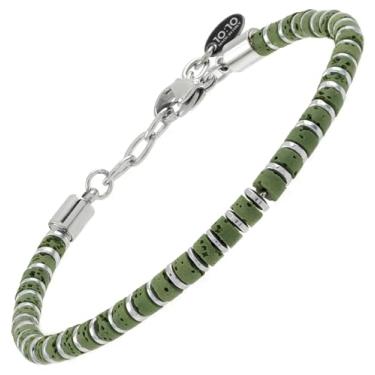 Imagem de 10:10 Pulseira com contas para homens e mulheres – Pulseira de pedra vulcânica natural, hematita e aço inoxidável – ajustável, durável e elegante – Feita na Itália, Adjustable, Pedra Aço inoxidável