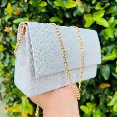 Imagem de Bolsa Festa Elegante, Clutch com Corrente Dourada, Preta e Prata, 17x10x6 cm, para Casamentos, Formaturas, Eventos (Prata)