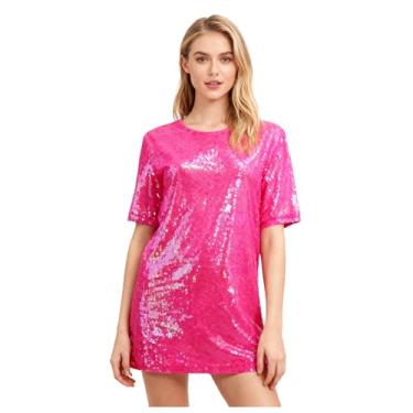 Imagem de Jaugola Womens Sequin Dress Super Star Glitter Costume Sparkly T-shirt Concert Tour Disco Party Halloween Outfit Rose 3XL