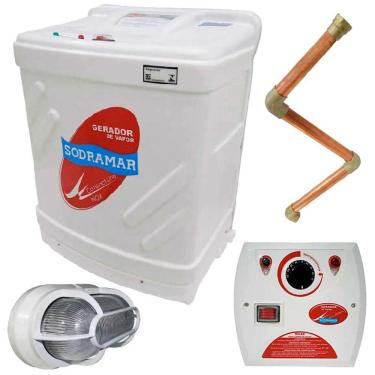 Imagem de Gerador de Vapor P/ Sauna 9KW 220V Bifásico c/Quadro Analógico Kit Instalação e Luminária SODRAMAR