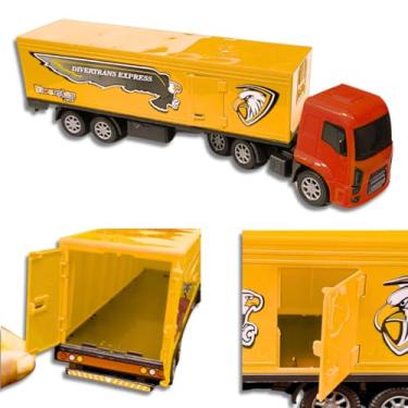 Imagem de Caminhão Brinquedo Carreta Baú Brinquedo Abre Porta Divertrans Diverplas (Amarela)