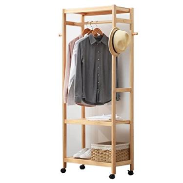 Imagem de Cabideiro de bambu, cabideiro, portátil, suporte de roupas para quarto, sala de estar/marrom (madeira original)