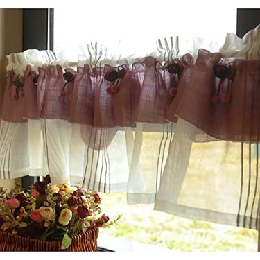 Imagem de Cortina de cozinha curta nível ceefa cortina de cozinha de chiffon semi-transparente cortinas de janela de linho e algodão com bolso para barra cortina de meia janela com renda, rosa cinzento W260 cm