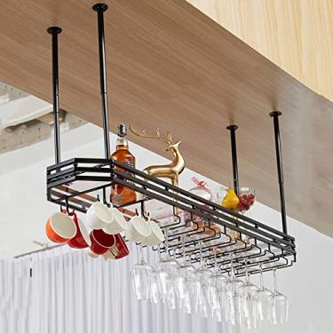 Imagem de Rack de copo de vinho de teto, rack de vidro de vinho estilo retrô, rack de copo de vinho de altura e largura ajustáveis, para bar, café, cozinha (cor: preto, tamanho: 120 cm/47 polegadas) (preto 120