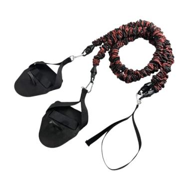 Imagem de menolana Faixa elástica de resistência para natação Powercord com pás de mão, corda elástica para exercícios de força de braço, treinamento de força de braço, Preto Vermelho 60 Libras