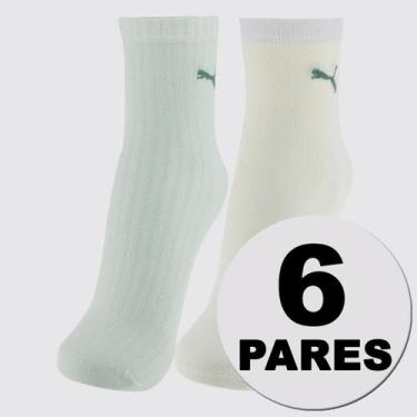Imagem de Kit Meia Puma Cano Médio 6 Pares Feminina Verde e Off White, 34-39