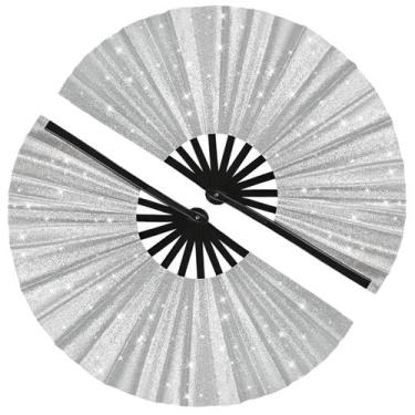 Imagem de Ventiladores de mão dobráveis Tkocisa Glitter para Line Dancing Silver
