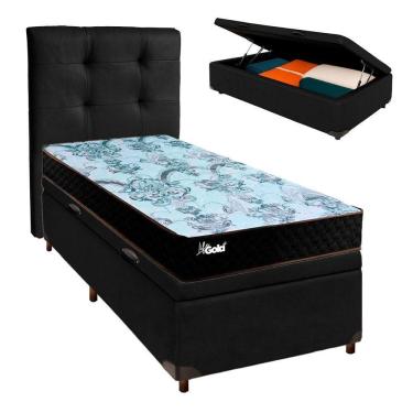 Imagem de Cama Box Bau + Colchão Solteiro Molas Ensacadas Life Gold Paropas + Cabeceira Estofada
