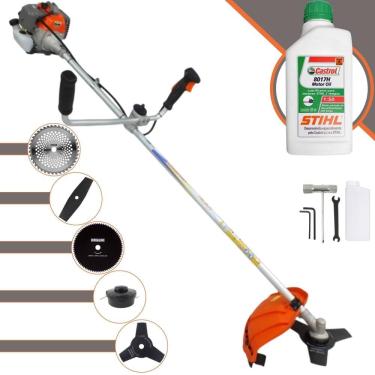 Imagem de Roçadeira Multifunções Vulcan VR330P 33cc 2T 1,2HP 10.000rpm Com Carretel e Faca 3 Pontas + Faca 2 Pontas, Faca 40 Dentes, Faca 80 Dentes + ÓLEO STIHL