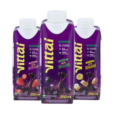 Imagem de Kit com 3 Smoothies Vittaí Açaí Sabor Original, Morango e Banana 250ml
