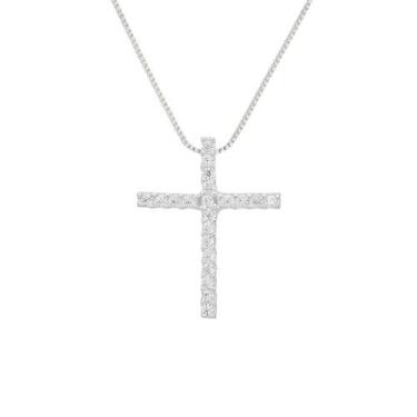 Imagem de Colar de Cruz Cravejada de Zircônias em Prata 925 - Hub Joias, Unica, 
