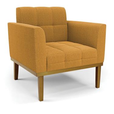 Imagem de Poltrona Sala Base Madeira Fixa Castanho Elisa Bouclê Mostarda D03 - D'Rossi