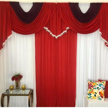 Imagem de Cortina Mayara Varão Duplo Malha e Franja 3,00m x 2,60m Sala Quarto - Vermelho Vinho Branco