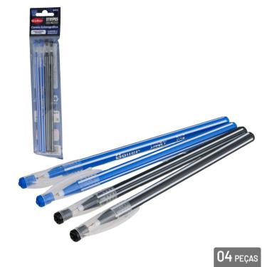 Imagem de Caneta Esferográfica 4 Pçs 0.7mm Azul e Preto - Tudo em Caixa