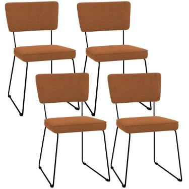 Imagem de Kit 04 Cadeiras Decorativas Estofada Base De Aço Allana L02 Bouclê Terracota - Lyam Decor