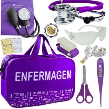 Imagem de Kit Bolsa Aparelho de Pressão Esfigmomanômetro Esteto Incoterm, Violet