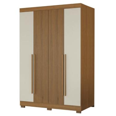 Imagem de Guarda Roupas Solteiro Detalhe Ripado 3d Com 4 Portas 2 Gavetas Creta Madeirado - Areia