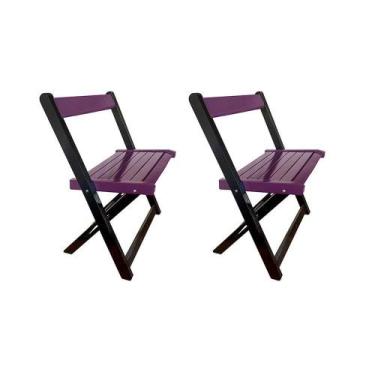 Imagem de Kit 2 Cadeiras De Madeira Dobrável Roxo - MEGA MADEIRA