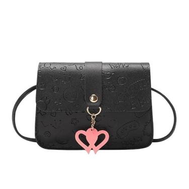 Imagem de Bolsa tiracolo pequena quadrada em relevo bolsa de ombro feminina linda bolsa de telefone bolsa portátil doce, Preto, Bolsas de mão