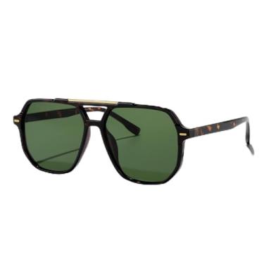 Imagem de Óculos de sol quadrados modernos com ponte dupla para homens e mulheres, piloto, aviador, para esportes de viagem ao ar livre, UV400, Armação leopardo/lente G15, Lens Width: 57 Millimeters