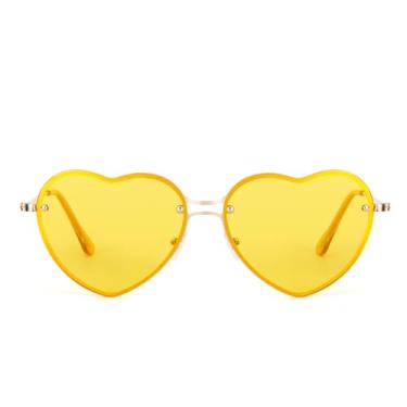 Imagem de Óculos de sol de coração para mulheres e homens – Óculos de sol bonitos modernos armação de metal com lentes de proteção UV400, Amarelo