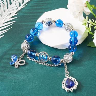 Imagem de 1 pulseira elástica azul com contas de strass de liga de vidro de 18 cm