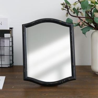 Imagem de Espelho recortado de maquiagem preto vintage pequeno espelho quadrado ondulado para mesa sala de estar quarto bancada cômoda 23 x 30 cm