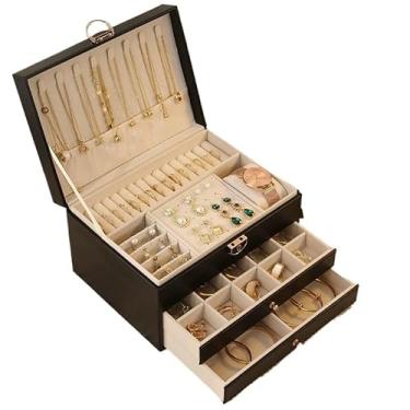 Imagem de Porta joias couro armazenamento 3 camadas de (PRETO/3077)