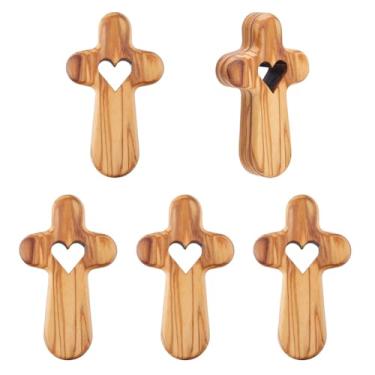 Imagem de DICOSMETIC 5 Pçs Pequenas Cruzes de Madeira Conforto Cruz de Bolso de Madeira com Coração Oco Cruzes de Mão de Madeira 6,3 x 3,75 cm Mini Cruz Fidget Presentes Religiosos de Páscoa para Mulheres e