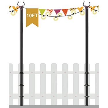 Imagem de Derkniel Suporte de poste de luz de corda externa de 10 pés para cerca de deck ou trilhos de pátio, poste de luz de pátio globo ajustável para pendurar no exterior, decoração de iluminação, 2 pacotes