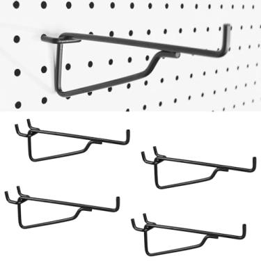 Imagem de Ganchos de prateleira Pegboard, pacote com 4, conjunto de ganchos utilitários de metal de 15 cm, acessórios organizadores de placa de pino de 1/10.2 cm, suportes de prateleiras e cestos, suporte de