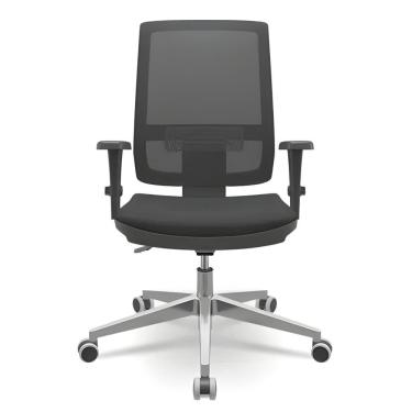 Imagem de Cadeira Presidente Brizza Couro Preto Braço 3D Backplax Base Aluminio - Plaxmetal