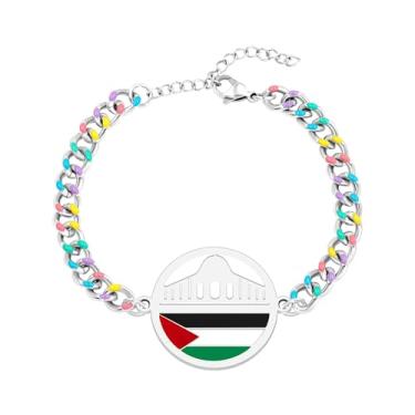Imagem de Oneress Pulseira com bandeira da Palestina - Joias ativistas de aço inoxidável, ramo de oliveira, pomba da paz e pulseiras de declaração de justiça YA6021, Colorful Pride Jewelry, Aço inoxidável, Sem